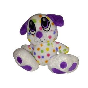 Kellytoy Plush Dog Big Feet Stuffed Animal Polka Dot Puppy Purple Sewn Eyes